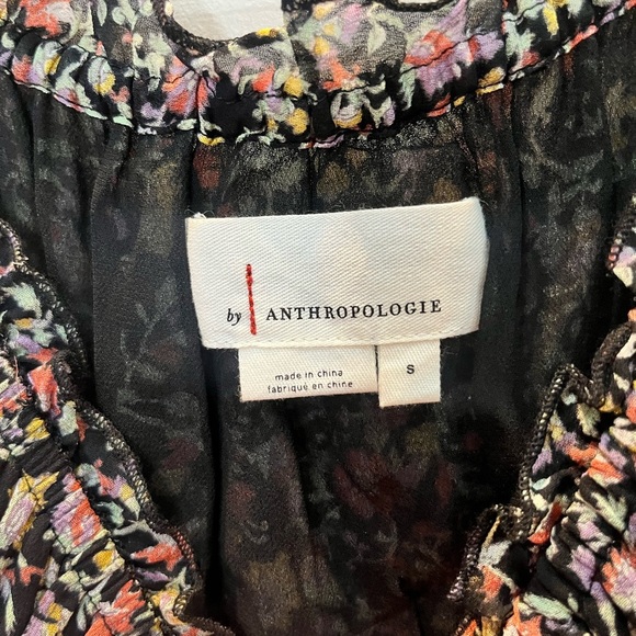By Anthropologie Smocked Floral Shirt Sz S Sheer 3/4 Sleeve Cottagecore Coquette - Picture 3 of 5